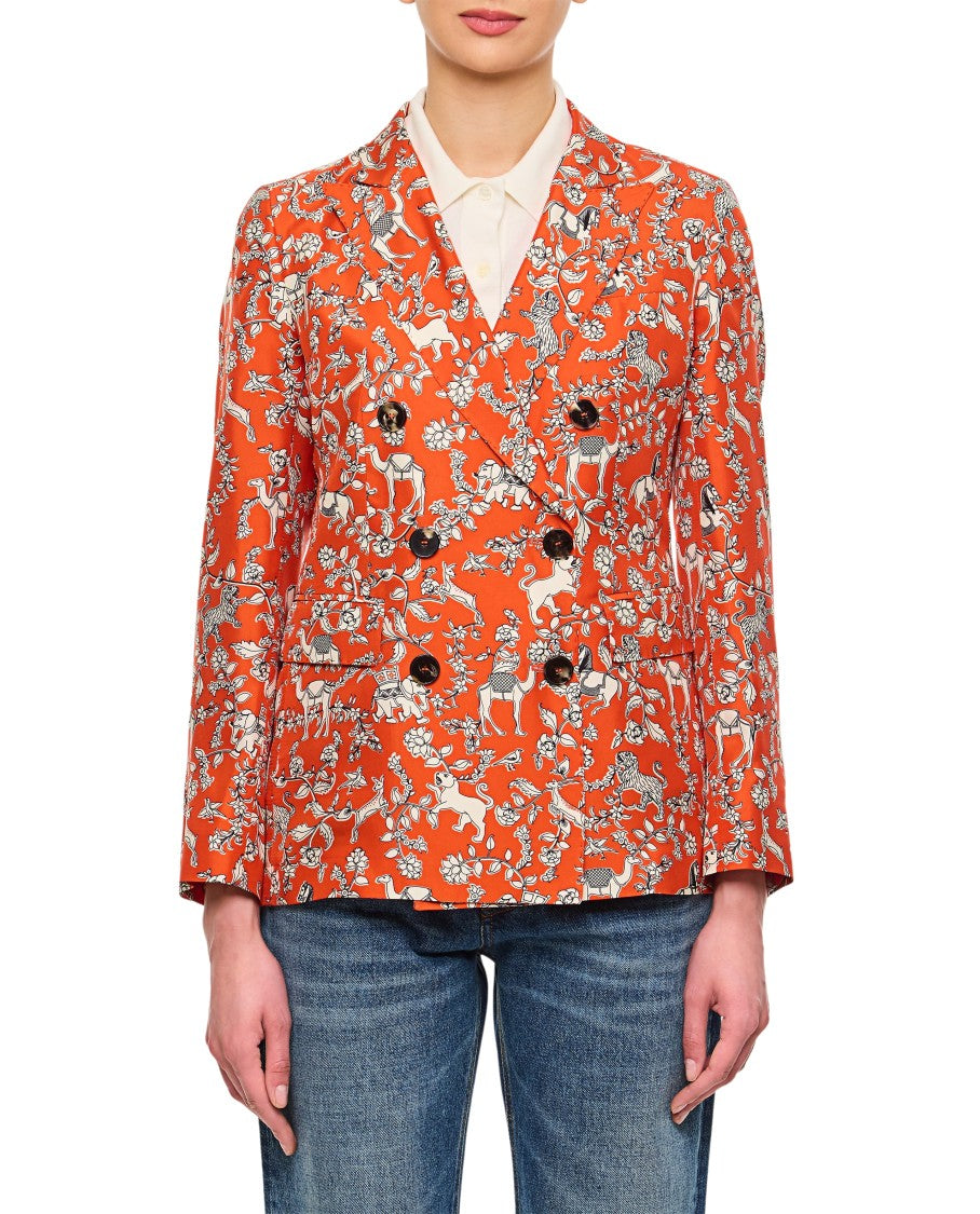 Alberto Biani Orange Patterned Double-Breasted Jacket