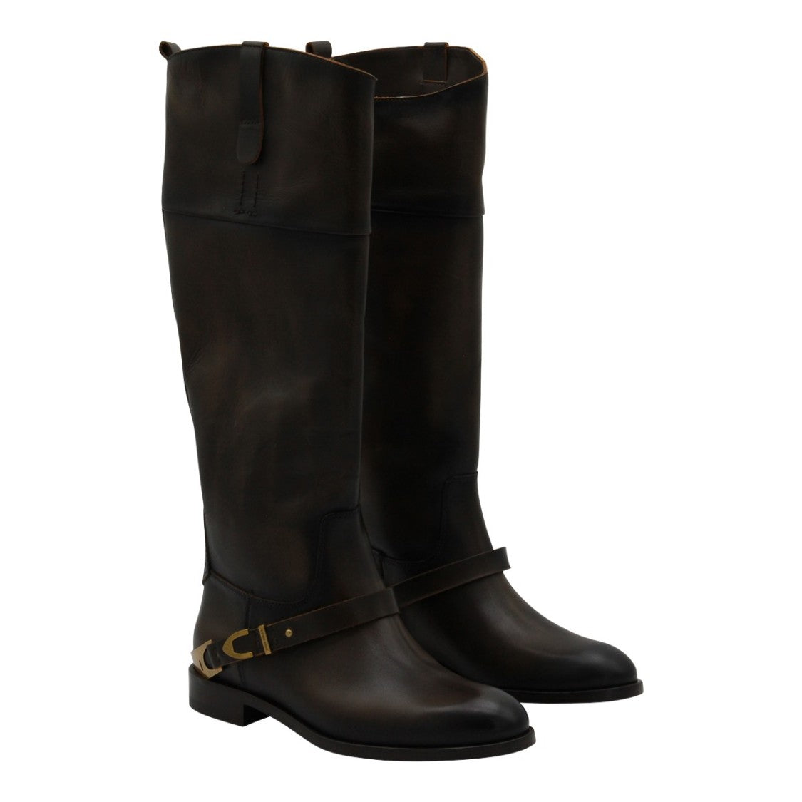Golden Goose Tall Leather Boots With Gold-Tone Buckle