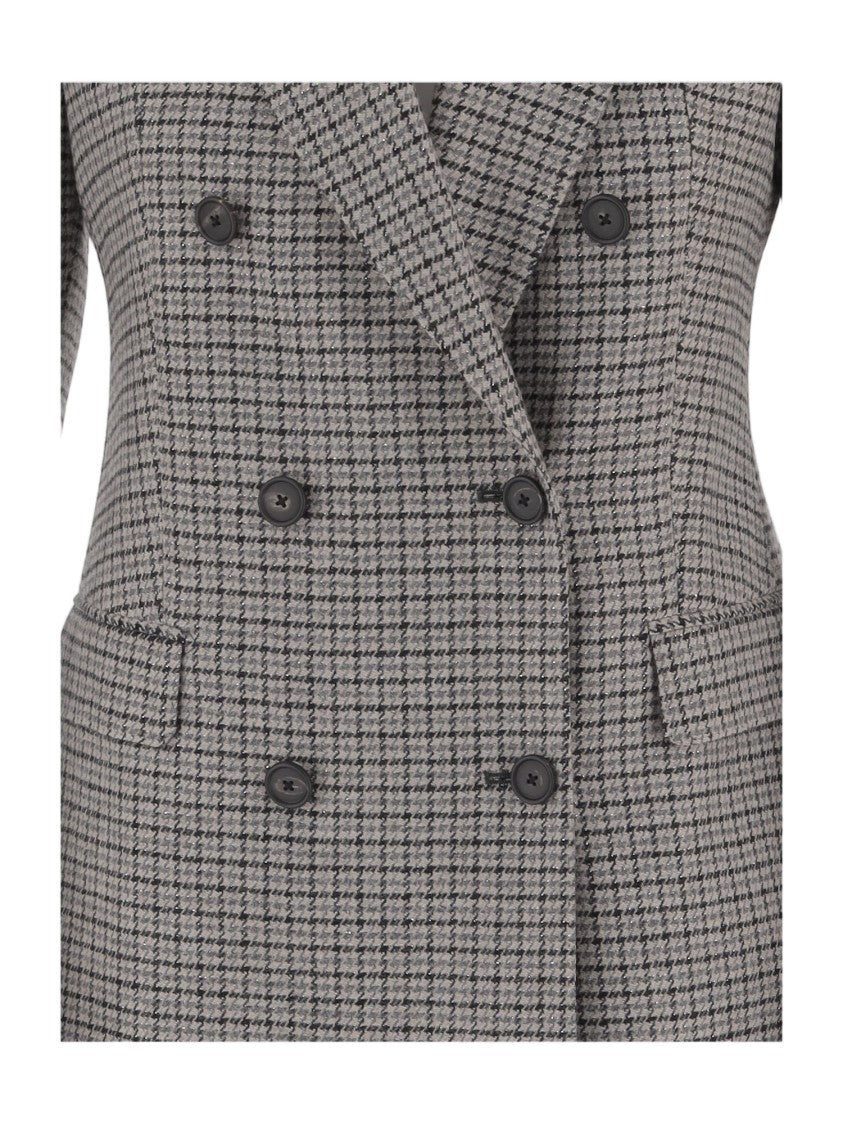 Tagliatore Grey Wool-Blend Checked Double-Breasted Blazer