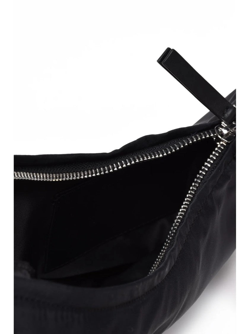 Aesther Ekme Black Lune Mini Crescent Leather-Nylon Hobo Bag