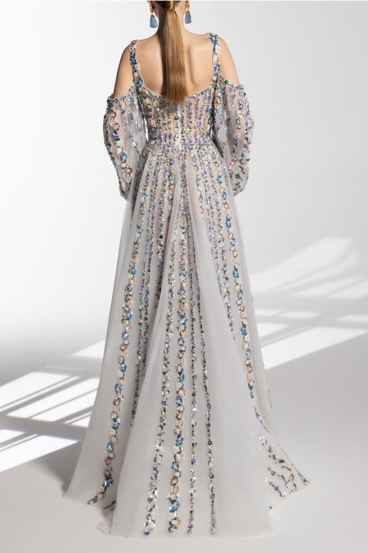 Saiid Kobeisy Off-Shoulder Beaded Dress With Shoulder Straps