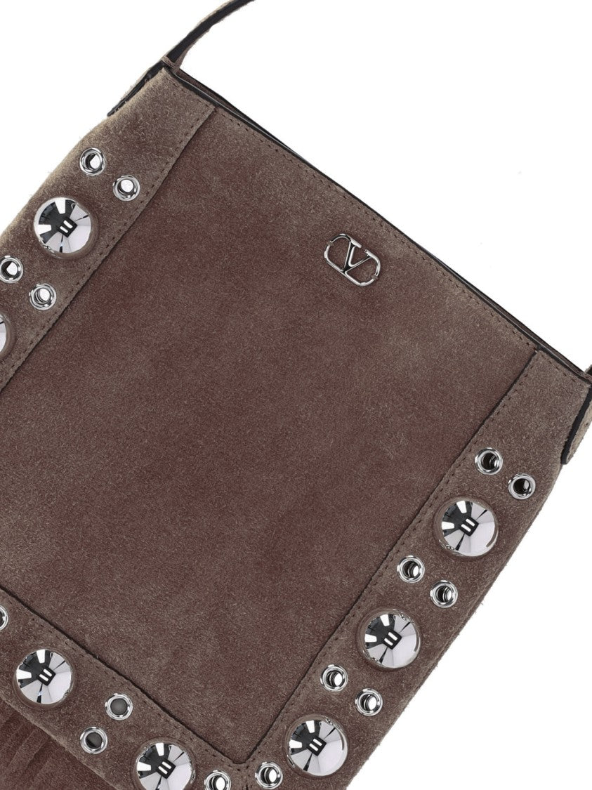 Valentino Garavani Small Dark Brown Suede Shoulder Bag