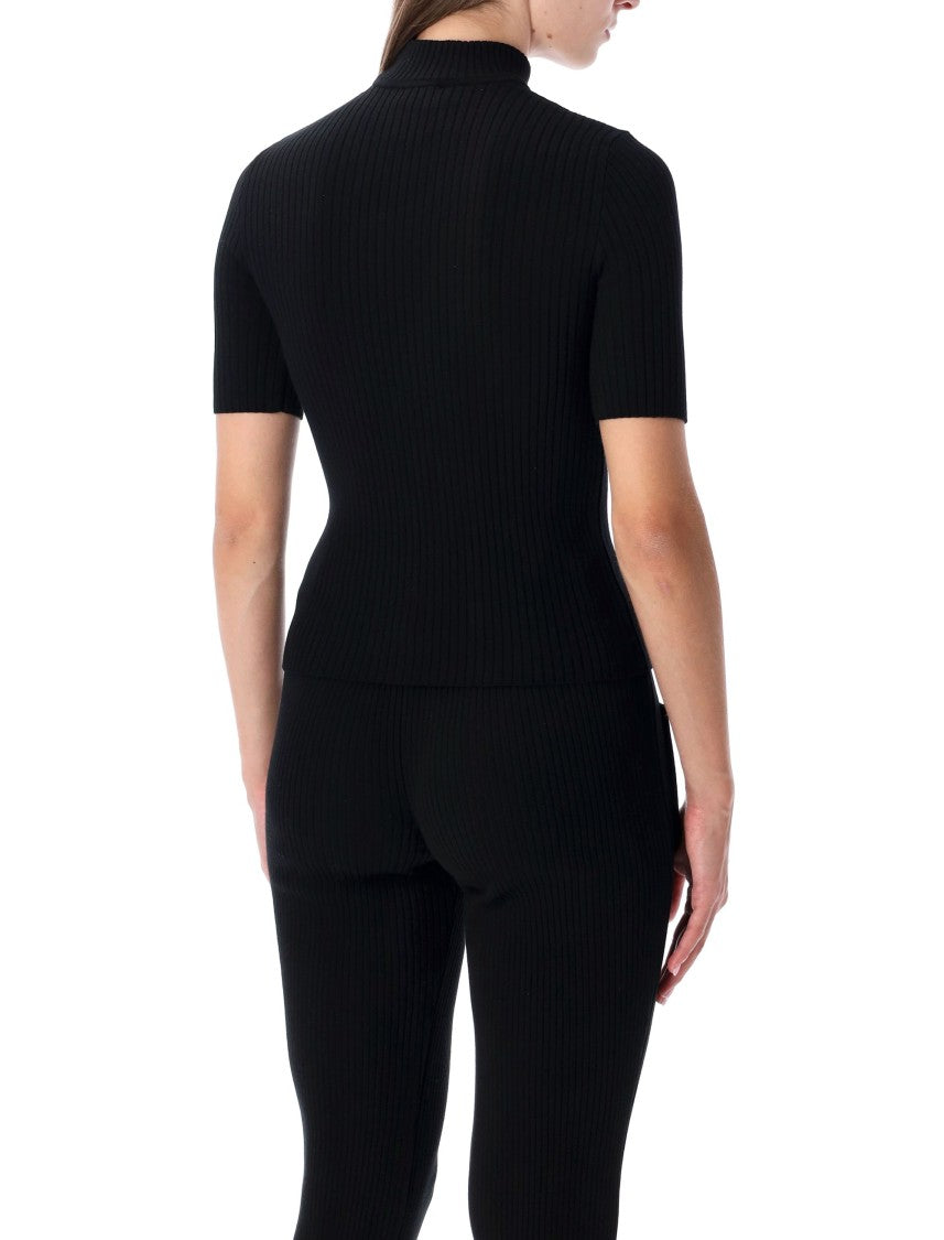 Courrèges Red Rib-Knit Short-Sleeve Sweater