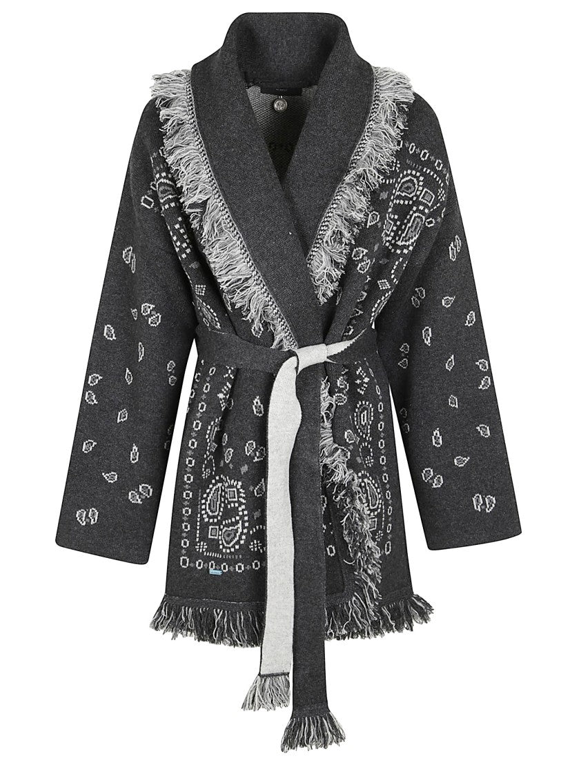 Alanui Bandana Jacquard Cashmere Cardigan With Fringed Edges