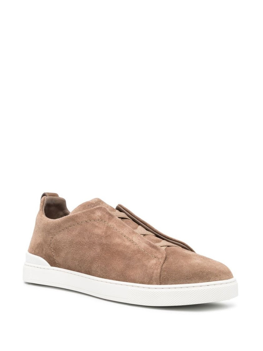 Ermenegildo Zegna Beige Suede Slip-On Shoes With Minimalist Design