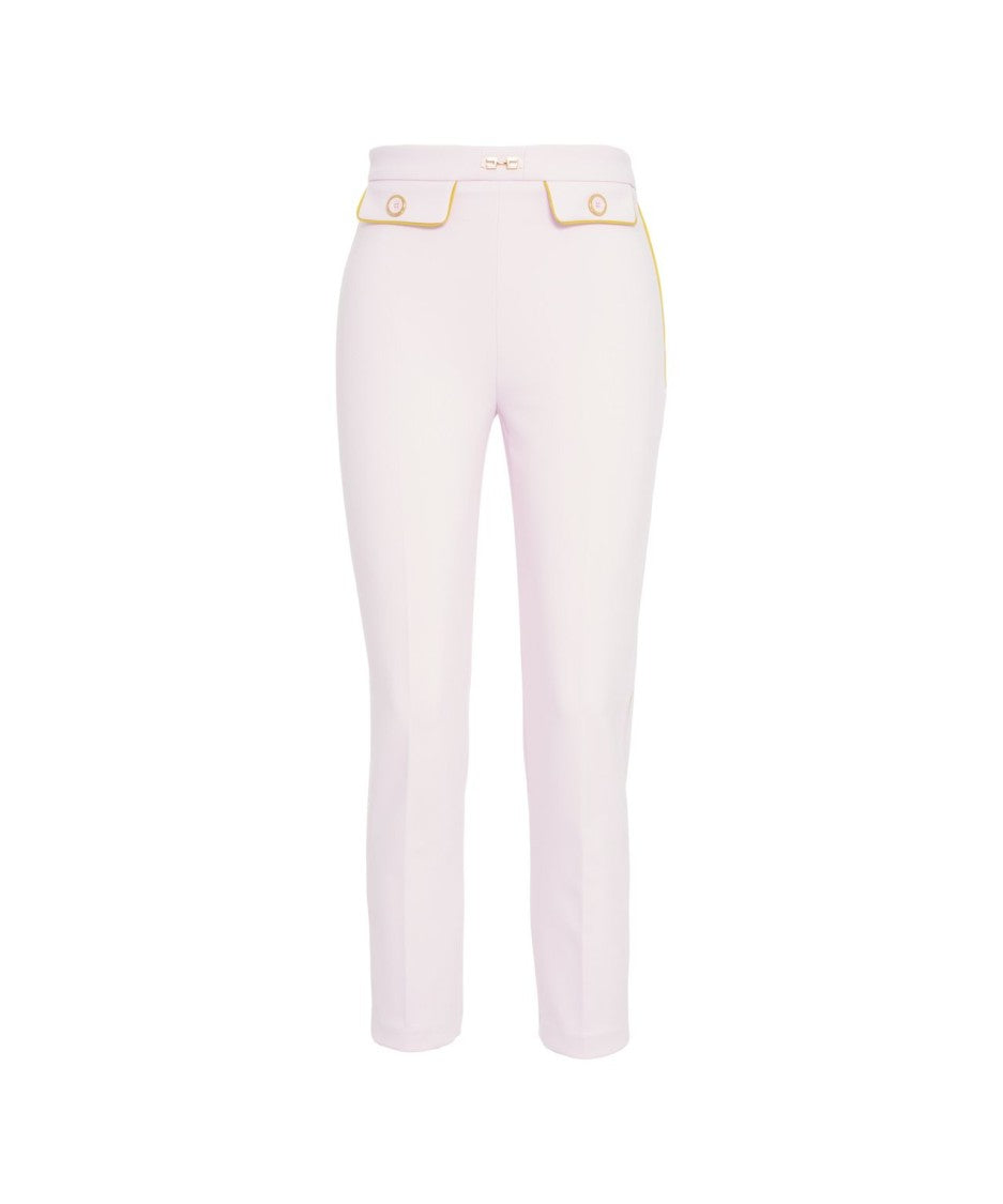 Elisabetta Franchi Rose Crêpe Pants With Elegant Piping And Logo Charm