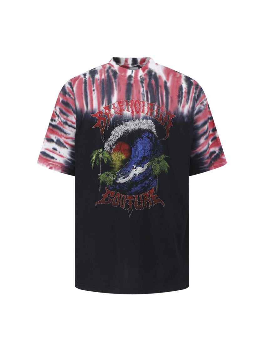 Balenciaga Tie-Dye Graphic Printed T-Shirt With Classic Crew Neckline