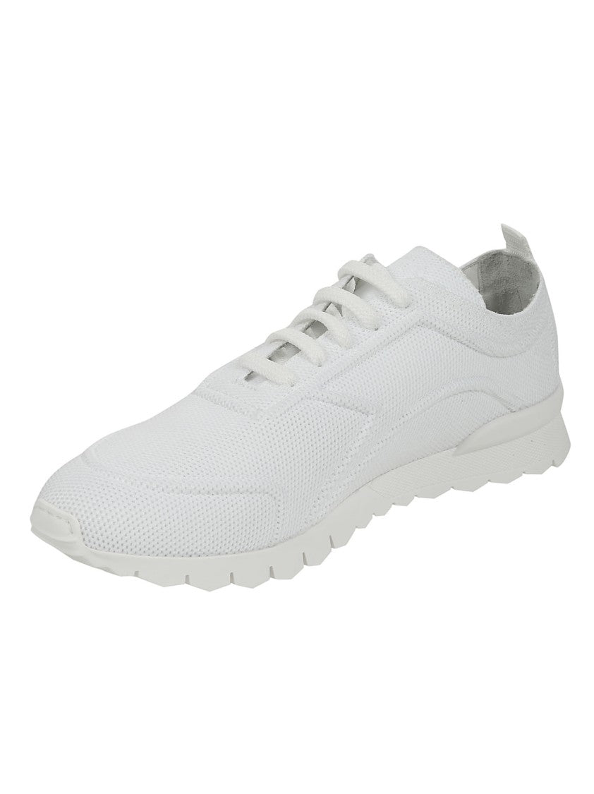 Kiton Fabric-Textured White Sneakers With Logo Tongue