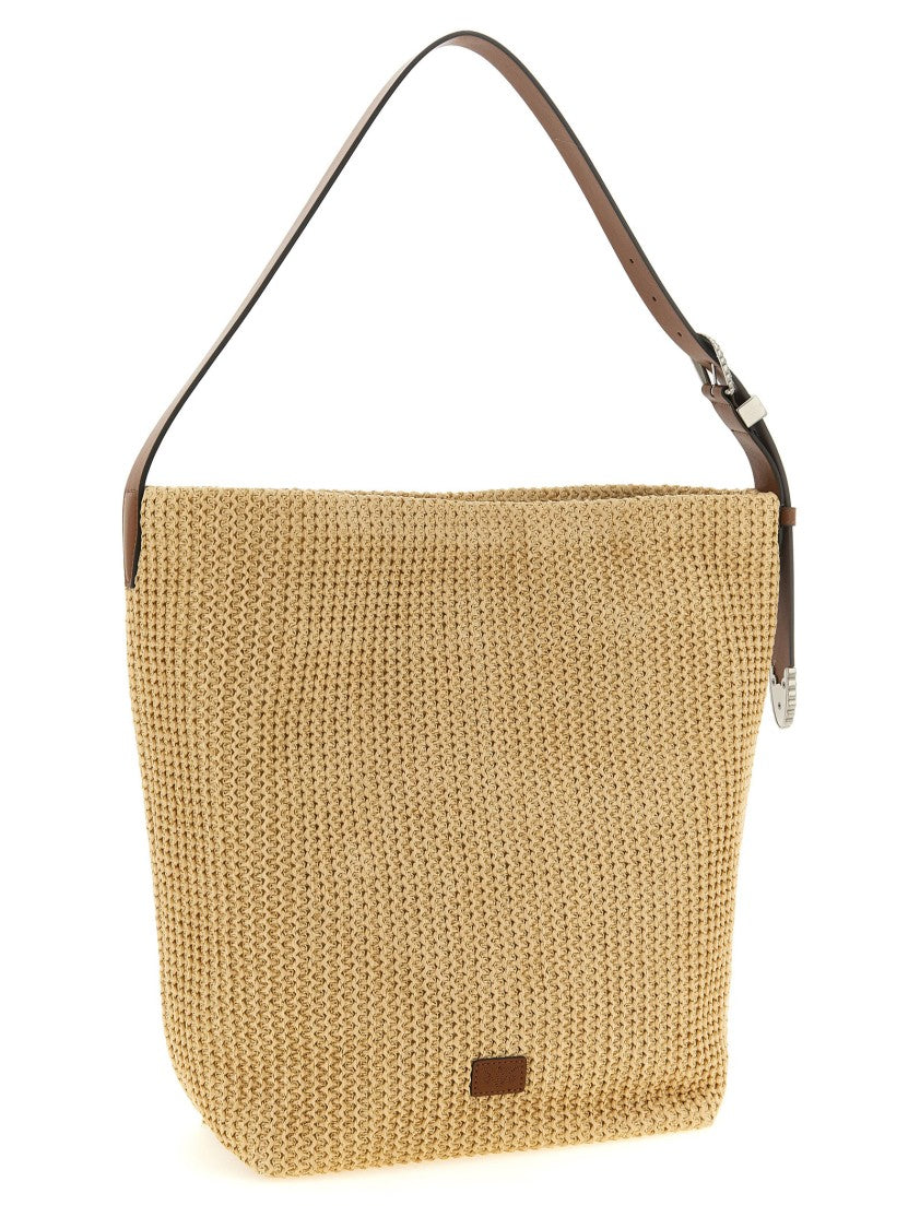 Pinko Raffia Bucket Bag With Love Birds Logo