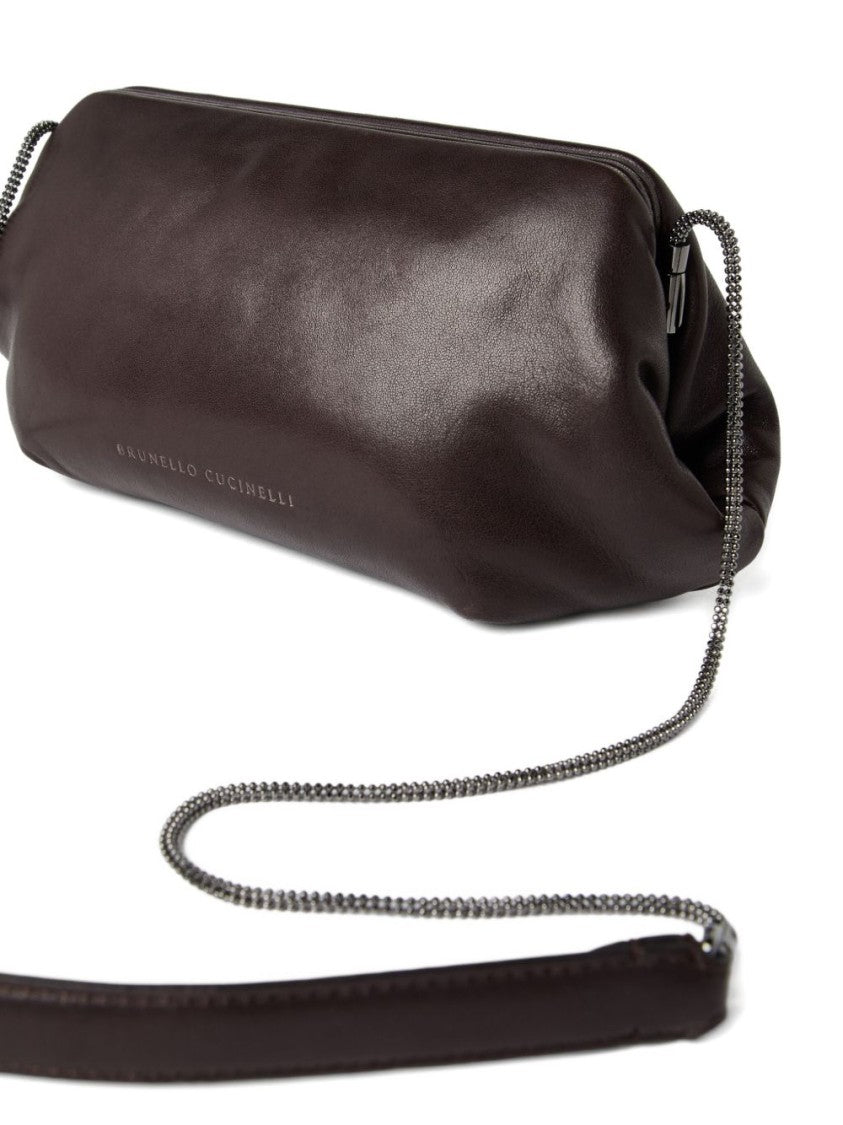 Brunello Cucinelli Soft Leather Brown Bag With Chain Strap And Suede Lining