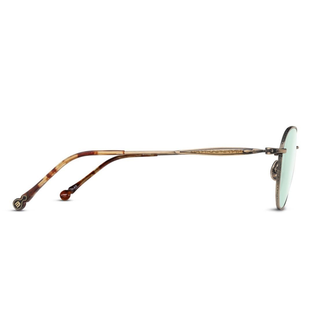 Matsuda M3139.Sg Antique-Finish Metal Aviator Sunglasses With Tortoiseshell Temples
