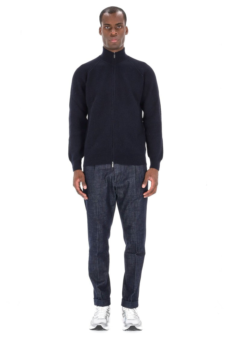 Barba Ribbed Full Zip Virgin Wool Sweater