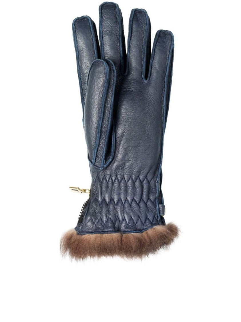 Restelli Peccary Opossuy Quilted Fur-Trim Gloves