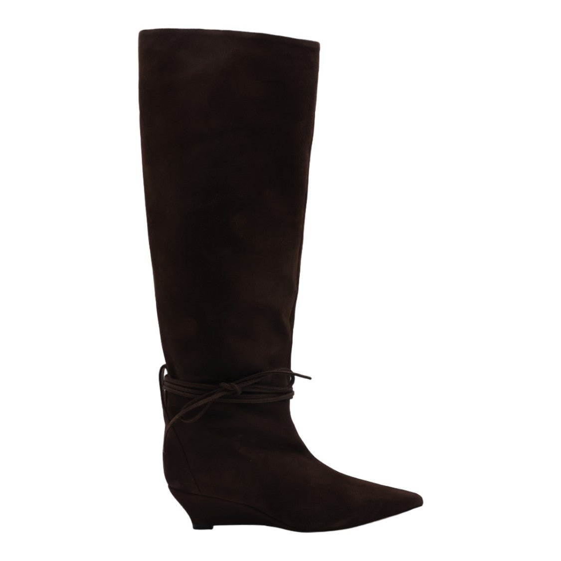 Odissi Pointed Toe Wedge Boots With Wrap-Around Tie Detail