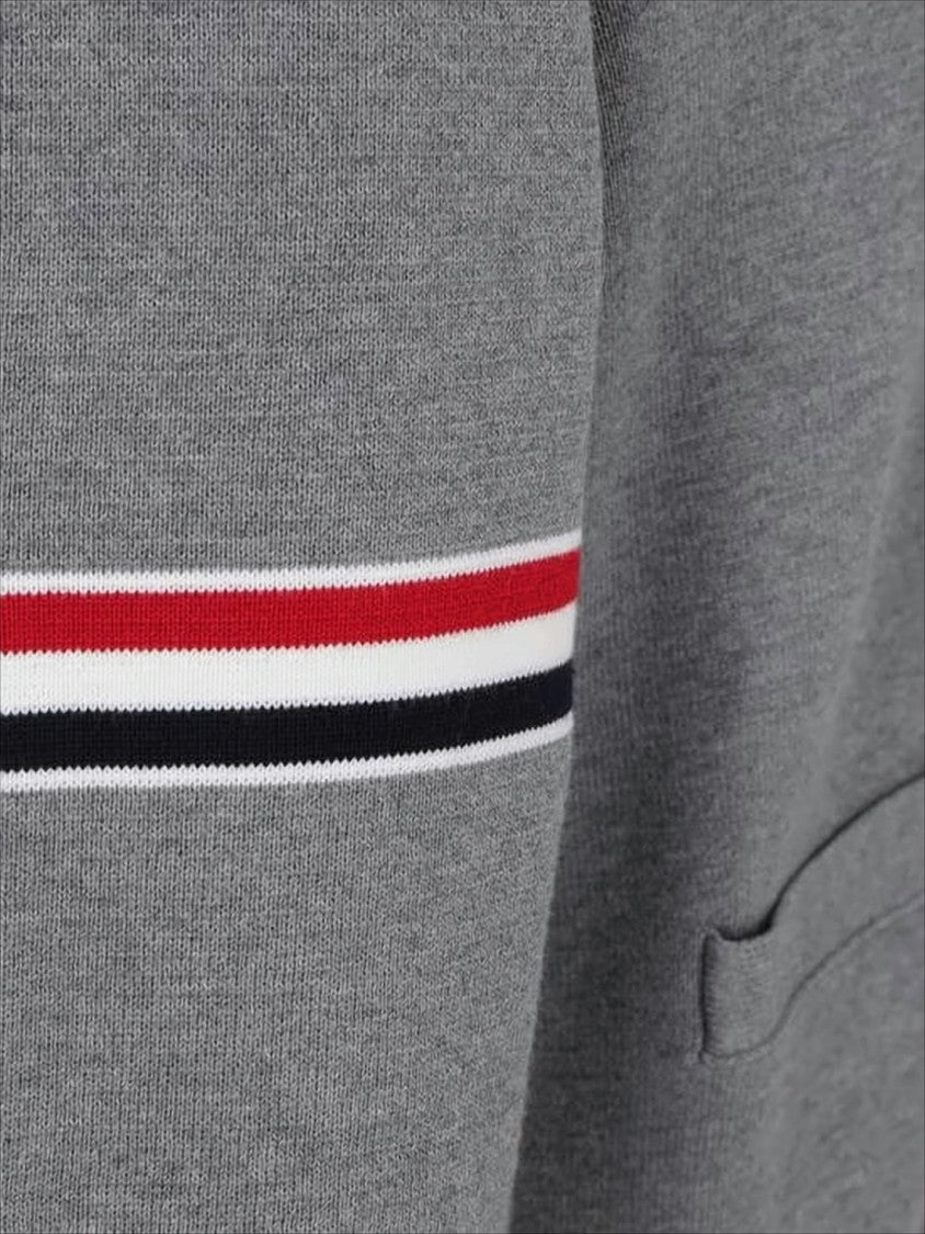 Thom Browne Grey Knit Cardigan With V-Neckline And Striped Detailing