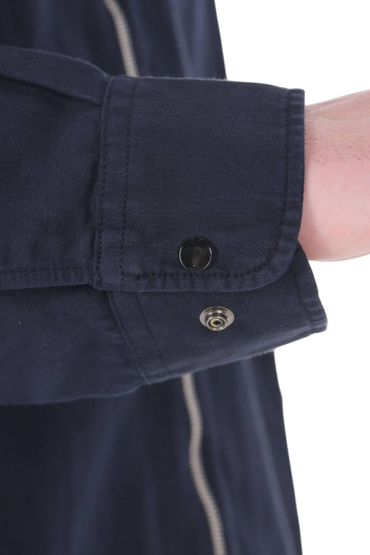 C.P. Company Blue Cotton-Linen Zip Overshirt Jacket