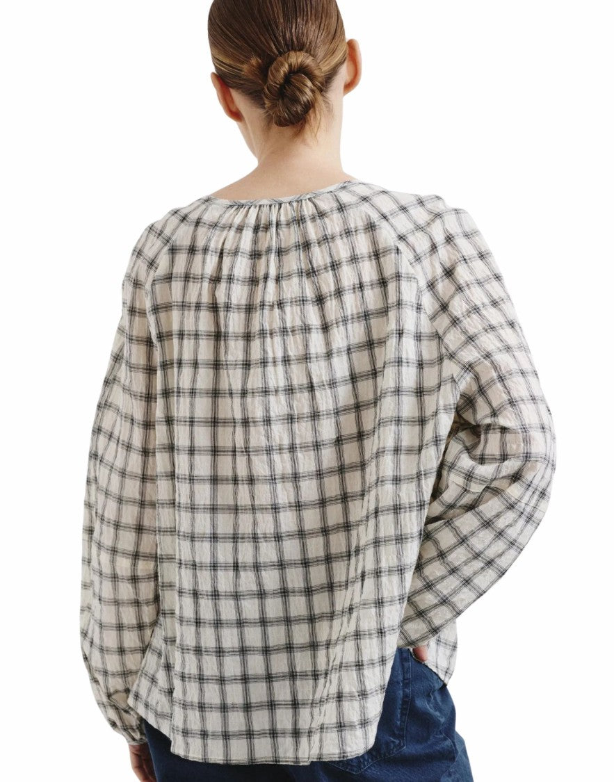 Pomandère Checked Cotton Blouse In Butter