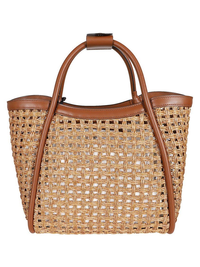 Max Mara Woven Straw-Effect Bag With Leather Details And Gold Accents
