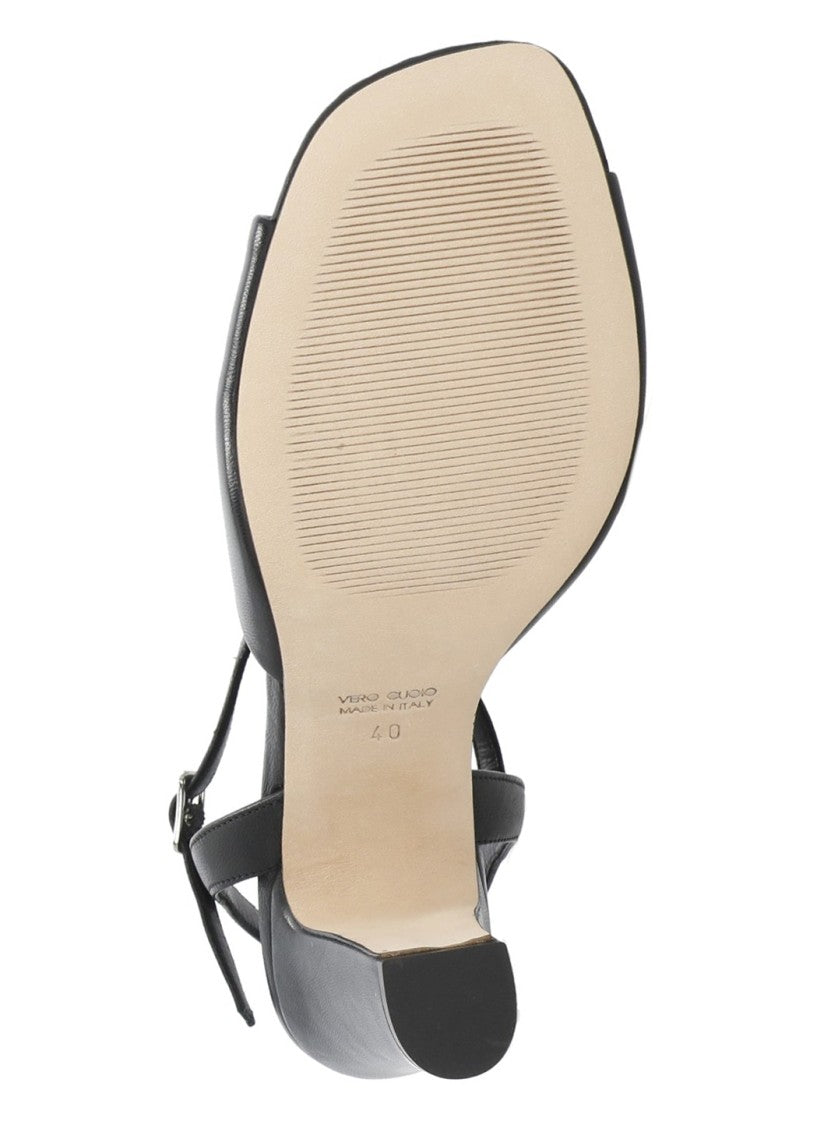 Juilie Dee Black Ankle Strap Leather Sandals