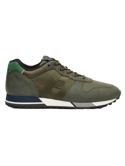 Hogan Nubuck And Green Fabric Sneakers
