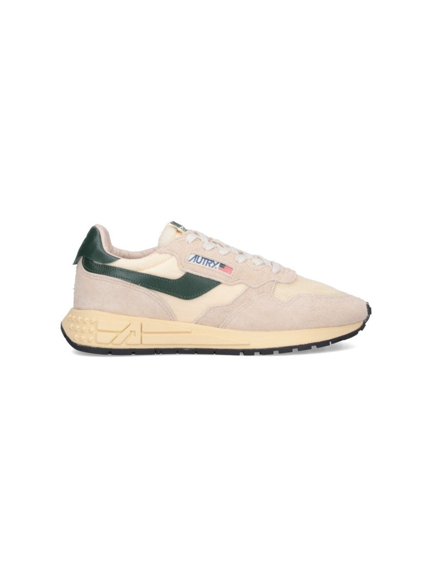 Autry Vintage-Inspired Beige Sneakers With Multi-Color Logo Accents