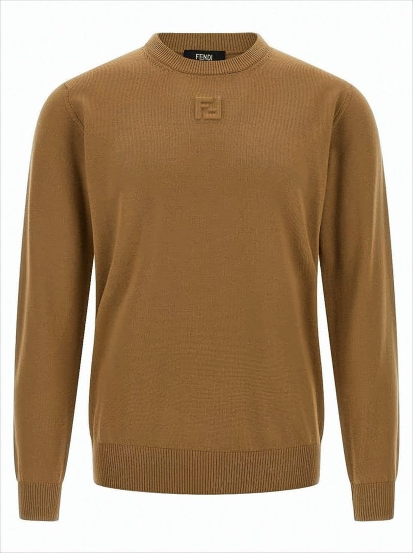 Fendi Crew Neck Wool Blend Sweater With Embossed Logo