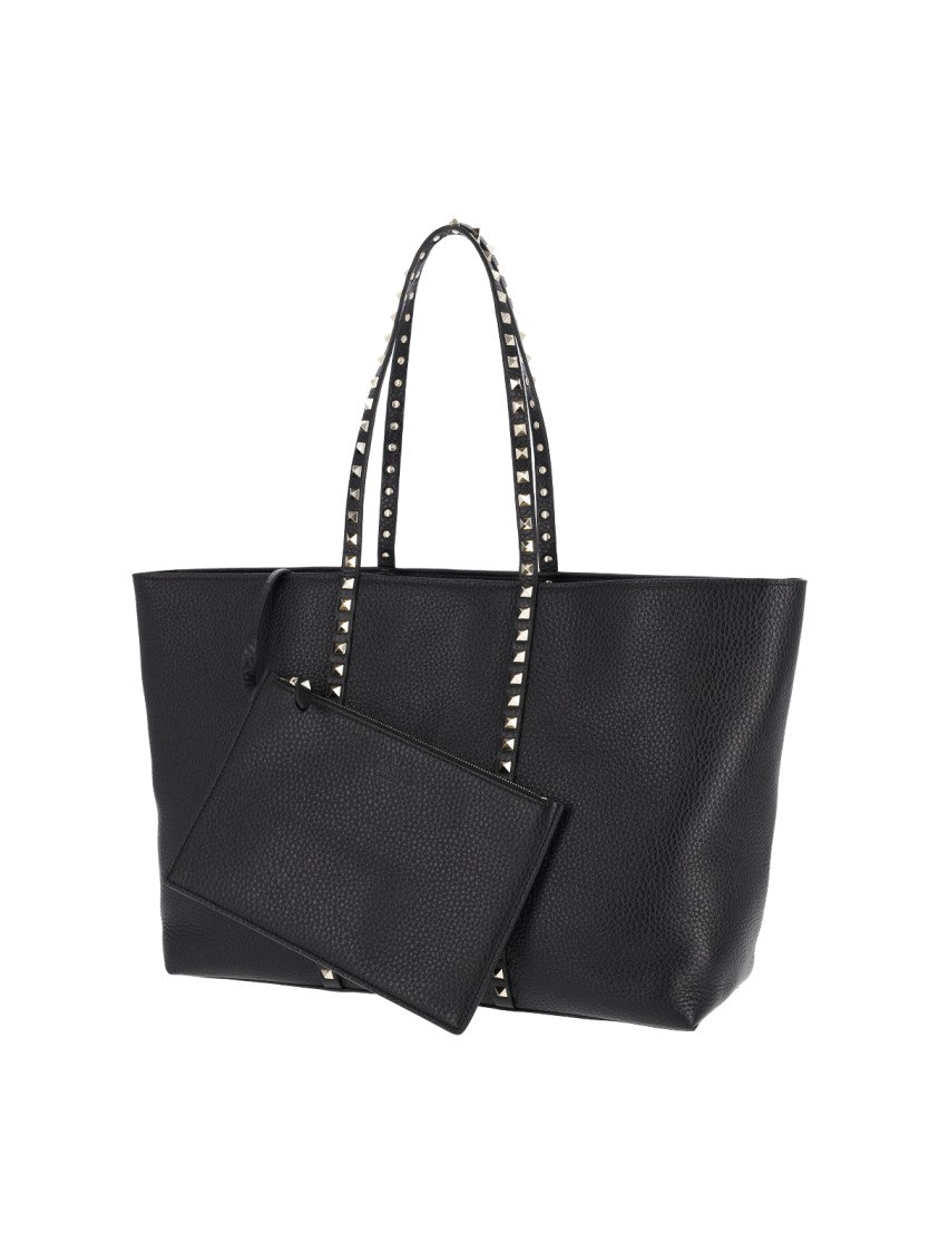 Valentino Garavani Black Rockstud Textured Leather Tote