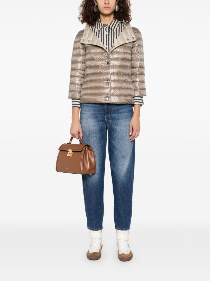 Herno Beige Press-Stud Boat Neck Coat