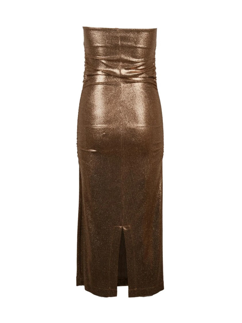 Merci.Live The Unexpected Strapless Bodycon Midi Dress With Lurex Finish