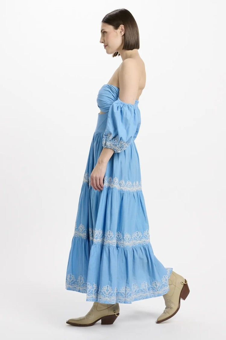 Miss June Long Dress Oxane Off-Shoulder In Embroidered Cotton