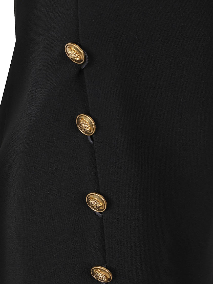 Versace Sleeveless Black Mini Dress With Decorative Gold Buttons