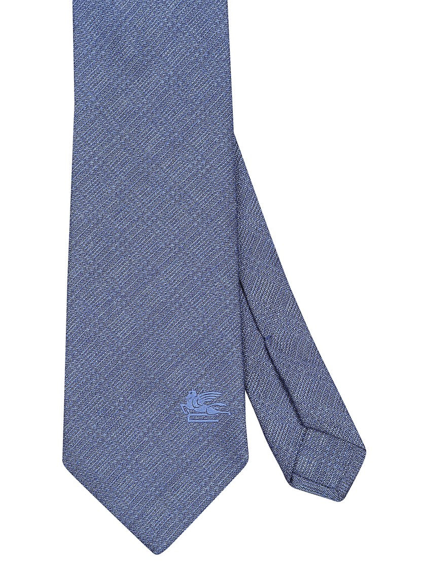 Etro Blue Cotton-Silk Blend Textured Logo Tie