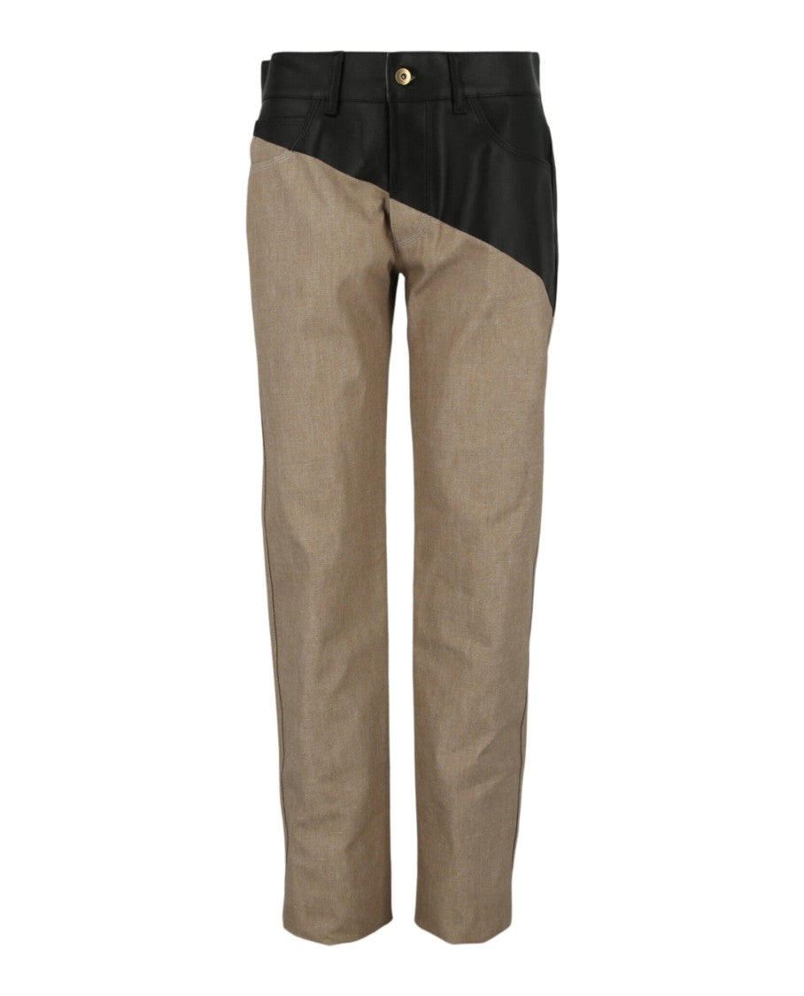 Bottega Veneta Colorblock Straight Fit Pants With Leather Accents