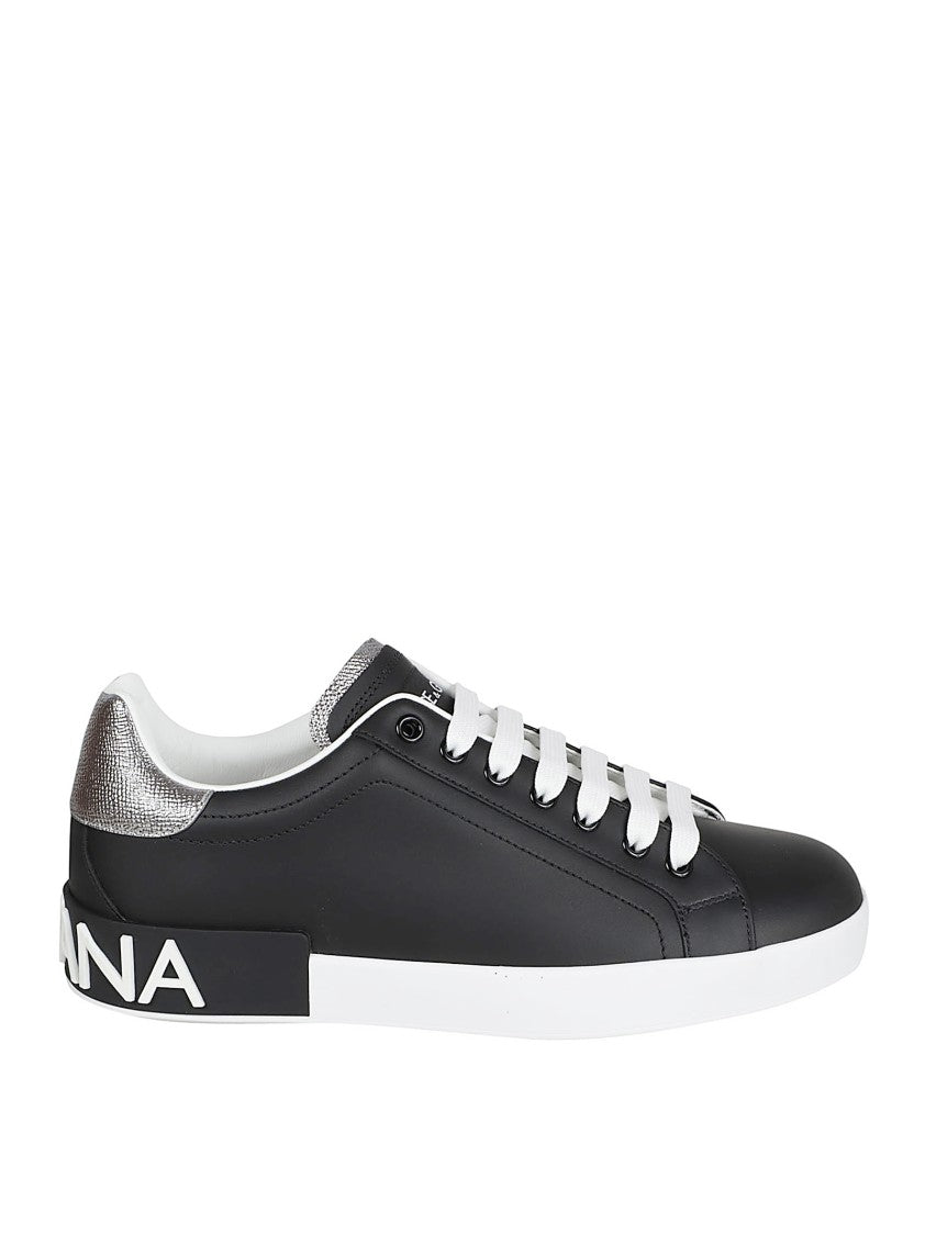 Dolce & Gabbana Low-Top Black Leather Sneakers With Contrasting Accents