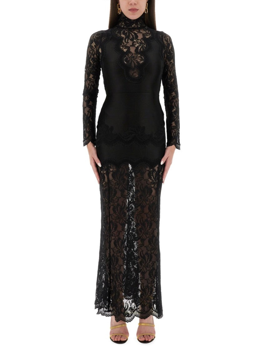 Rabanne Long Lace And Jersey Maxi Dress