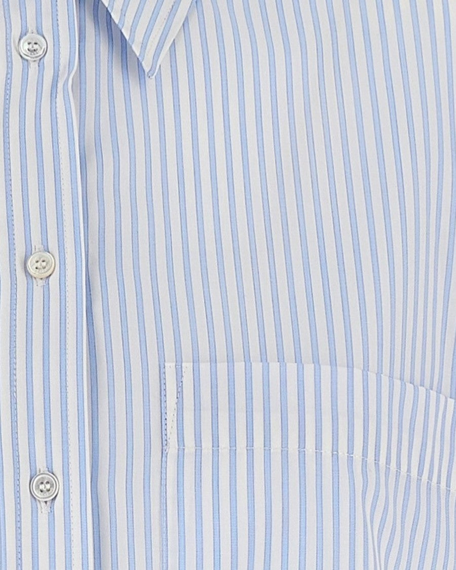 Max Mara Classic Blue Cotton Poplin Shirt With Pleated Back Design