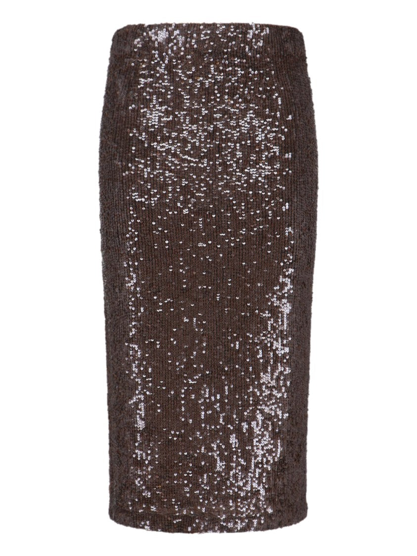 Parosh Brown Midi Sequin Skirt