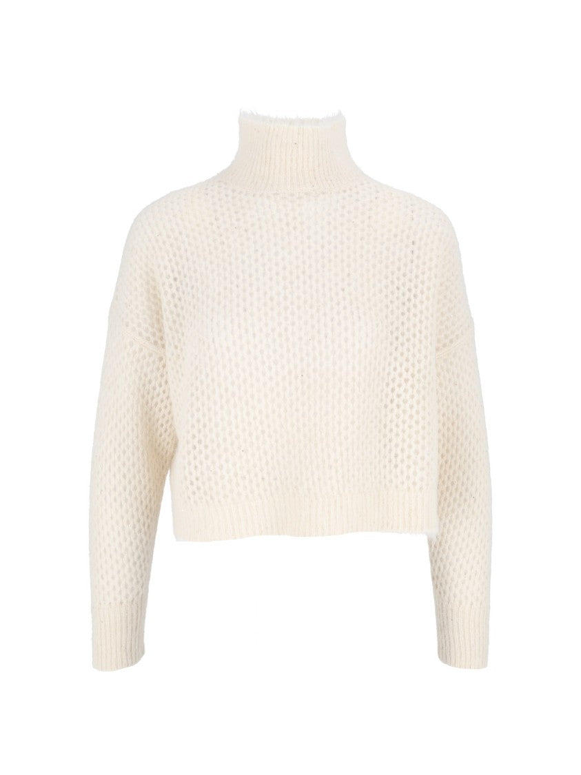 Antonelli Firenze Cropped High Neck Knit Sweater With Chunky Texture