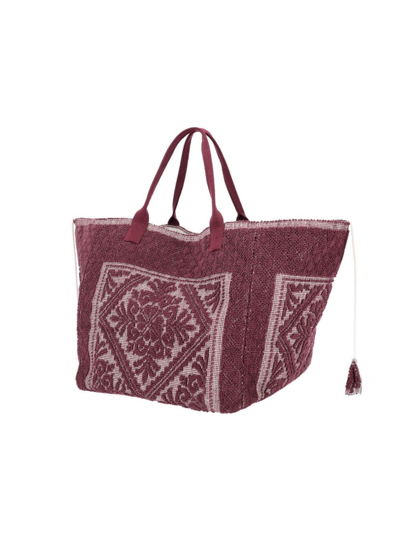 Ledaf Bordeaux Olbia Embroidered Tassel Tote Bag