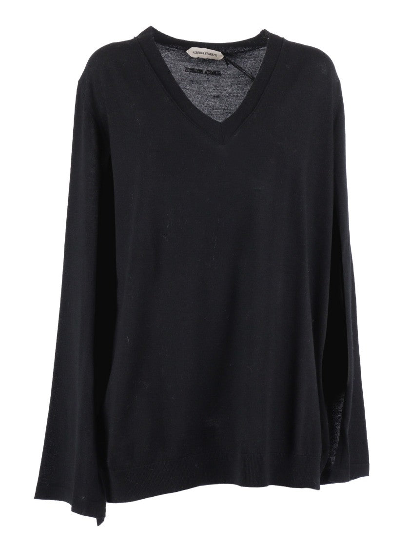 Alberta Ferretti Finely Knitted Wool Sweater With Classic Crew Neckline