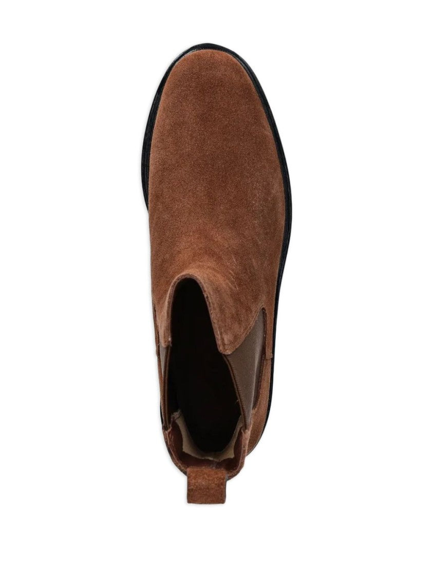 Lauren Ralph Lauren Brown Elastic Side Panel Leather Ankle Boots