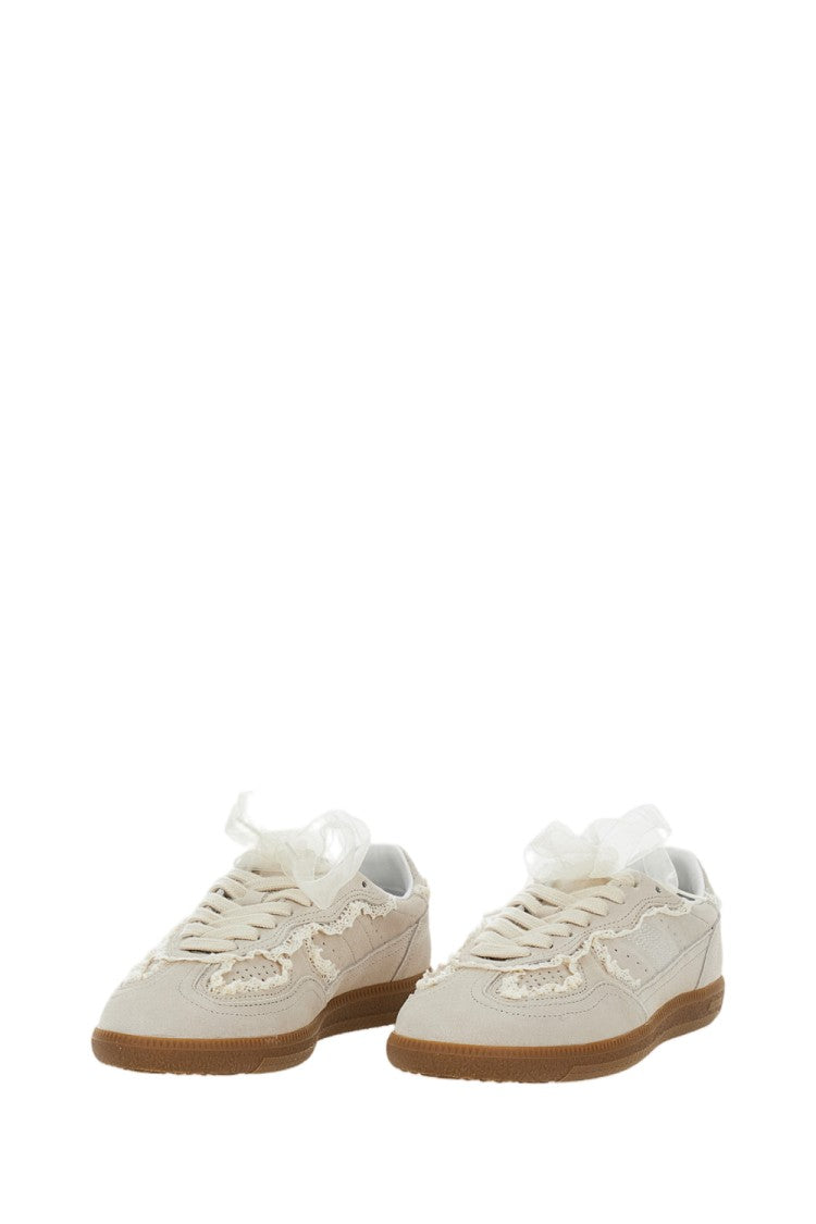 Alohas Cream Suede Low-Top Sneakers With Intricate Crochet Detailing