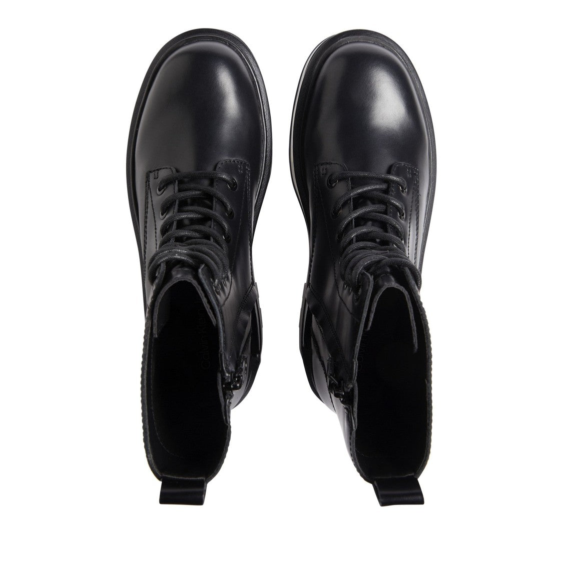 Calvin Klein Jeans Black Flatform Lace-Up Chunky Sole Leather Ankle Boots