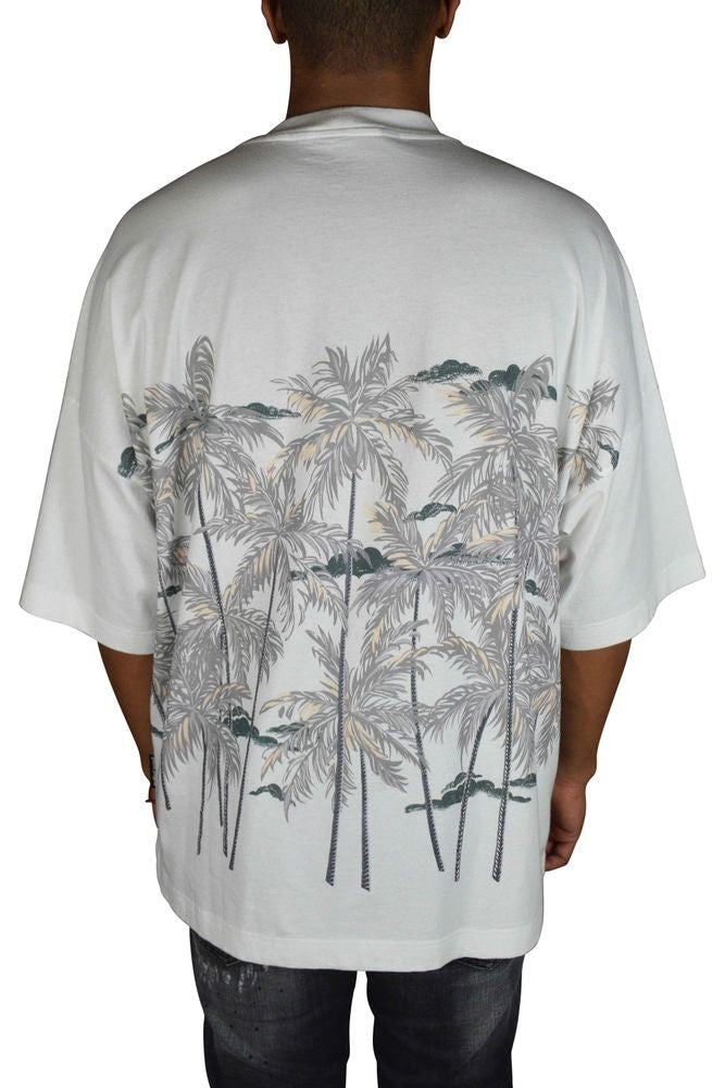 Palm Angels Loose-Fitting White T-Shirt With Palm Tree Print