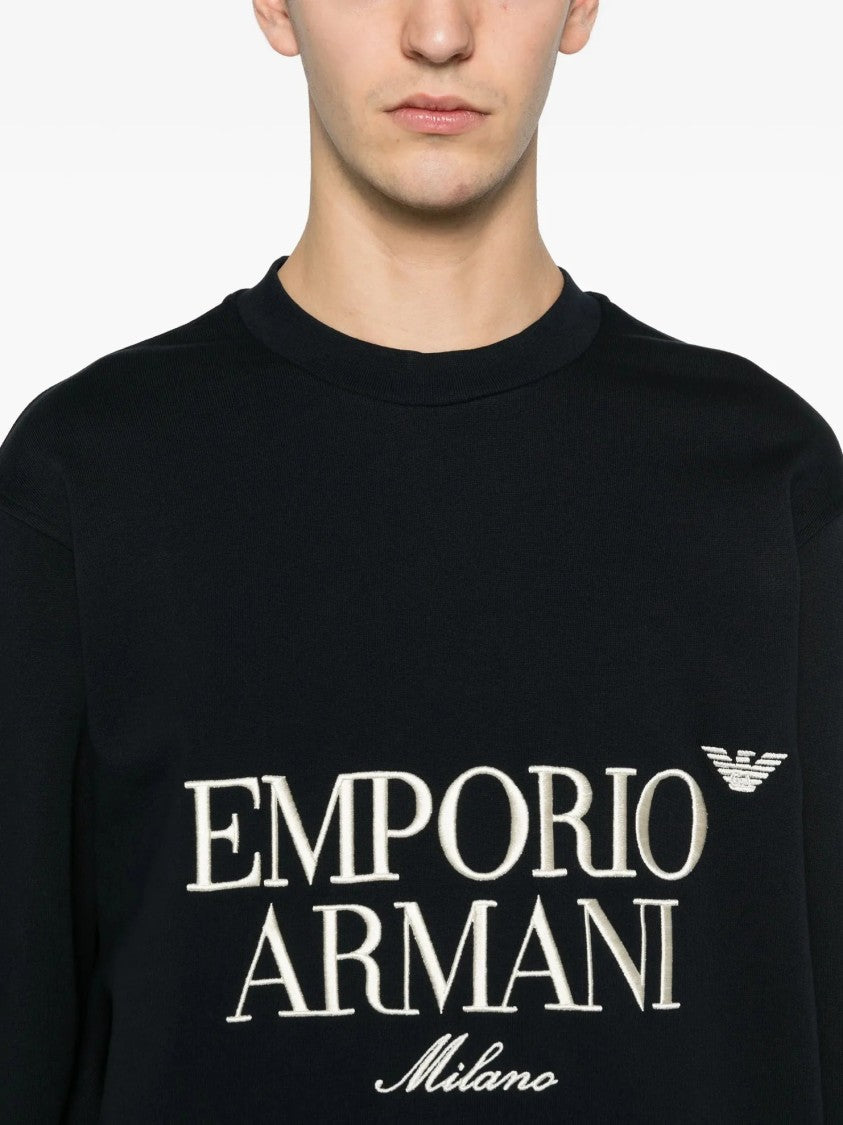 Emporio Armani Regular Fit Crewneck Sweatshirt With Embroidered Logo