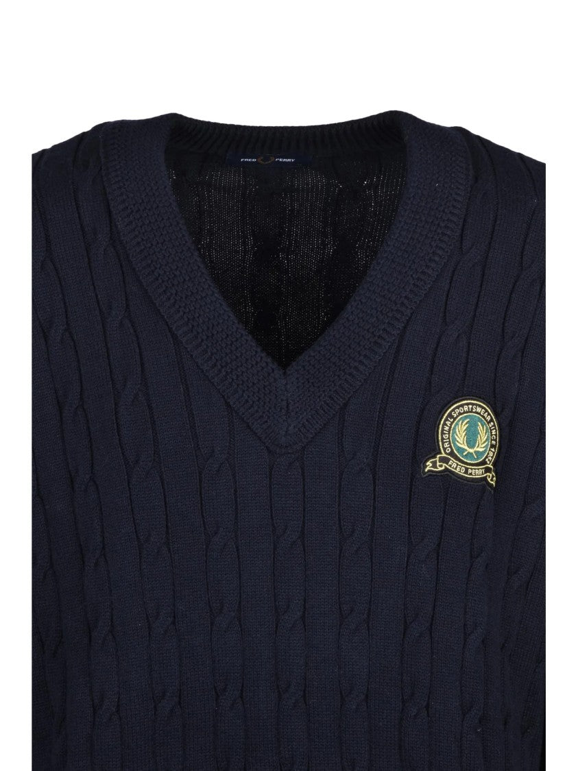 Fred Perry Multicolor Cotton-Blend V-Neck Sweater