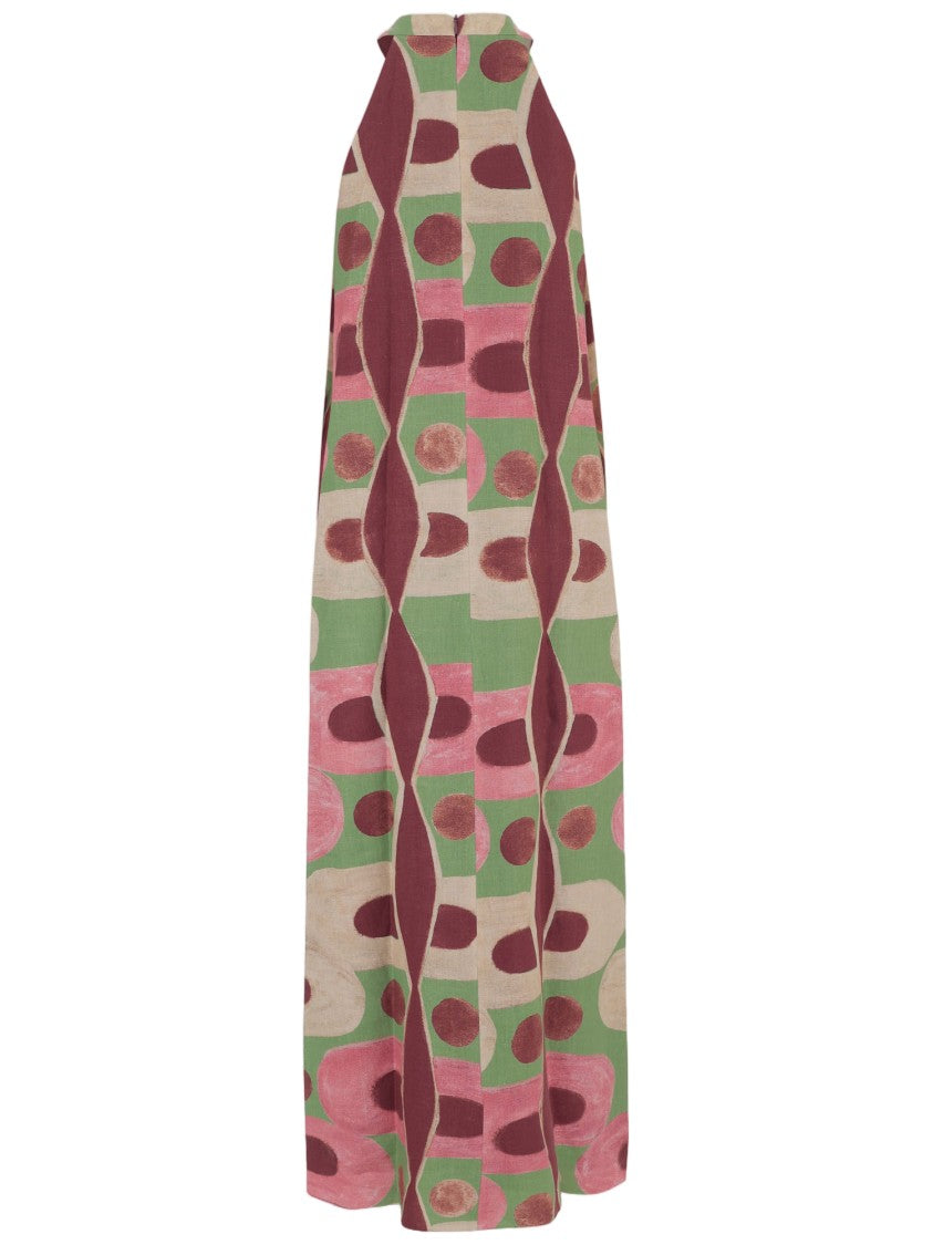 Philippa 1970 Long Dress With Geometric Print In Linen