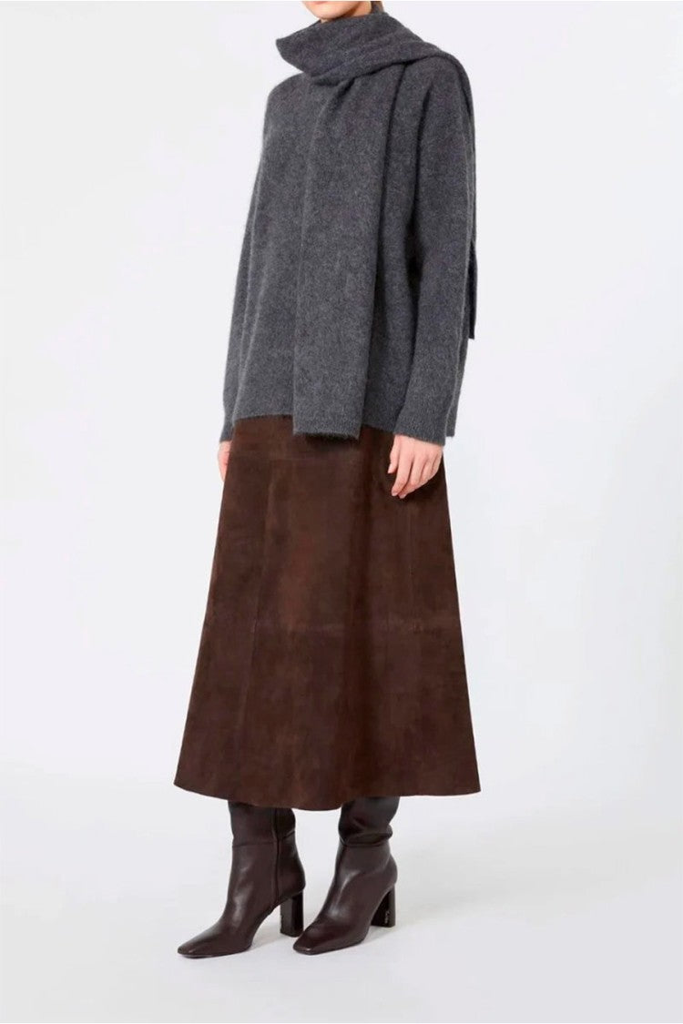 Max Mara Brown Smmfiorire Leather A-Line Midi Skirt