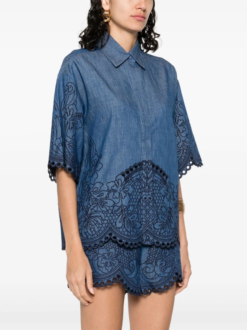 Zimmermann Short Sleeve Embroidered Top