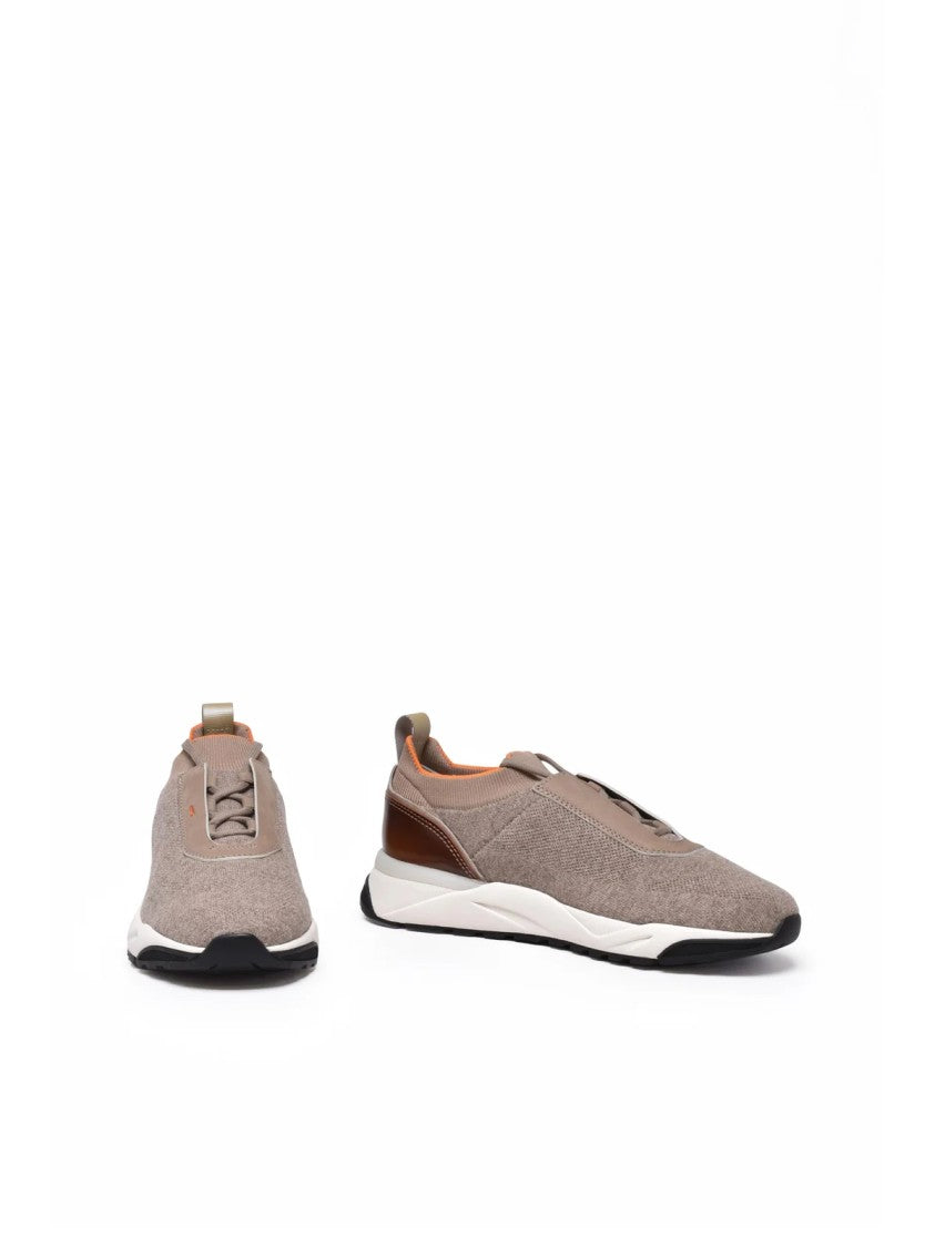 Santoni Taupe Polyester Knit Sneakers